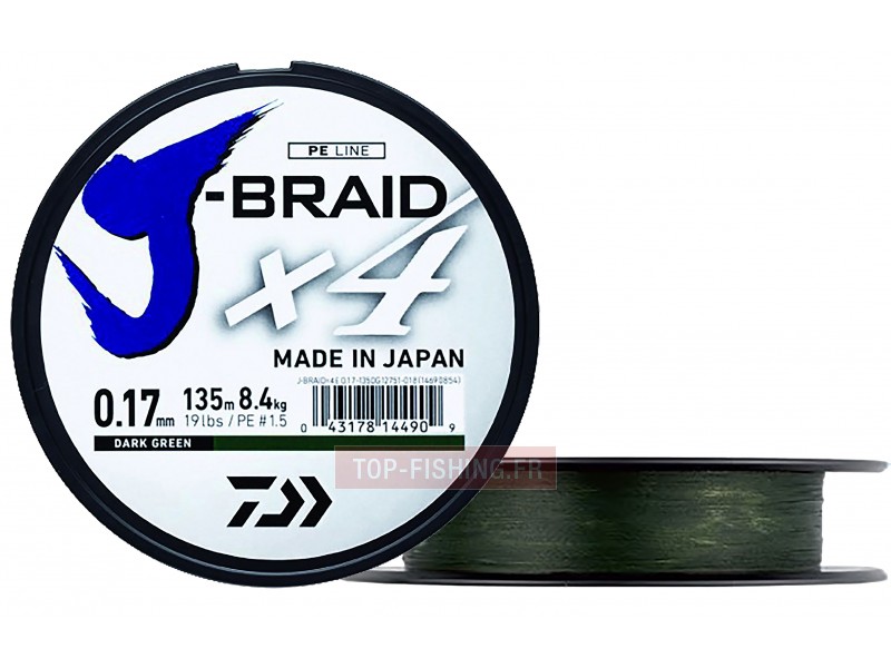 Tresse Daiwa J-Braid x8 Verte 3000m (Tresse pour Pêche - Daiwa)