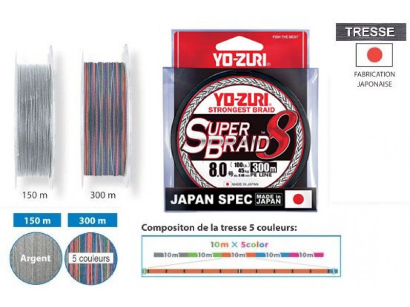 Vue 5) Tresse Yo-Zuri Superbraid 8x 5 couleurs 300m