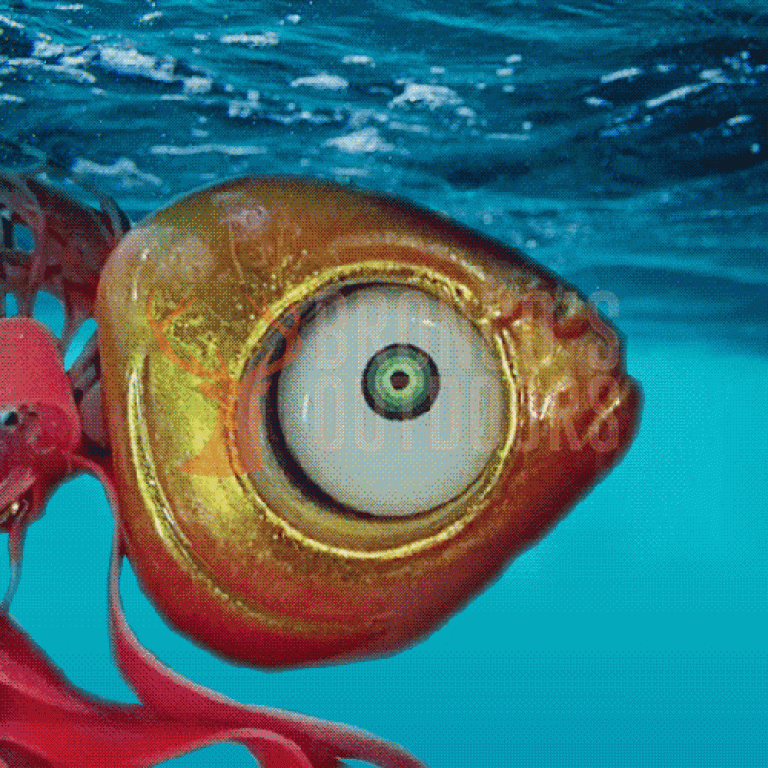 L’œil du Grumpy émet des flashs stroboscopiques de couleur verte, rouge et blanche au seul contact de l’eau !