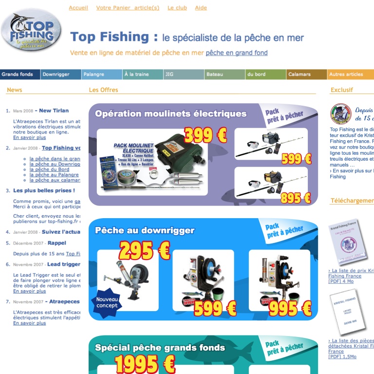Le site Web Top Fishing en 2009