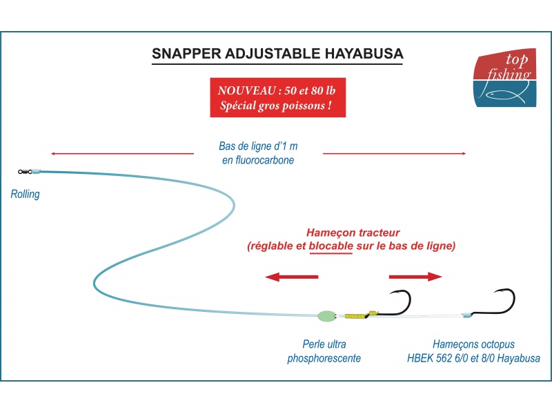 Détails du montage Snapper Adjustable Rig EX304 Hayabusa 50 et 80 lb !