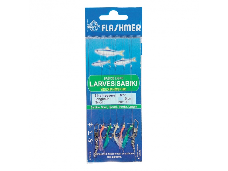 Bas de ligne Larves Sabiki Flashmer - 5 hameçons