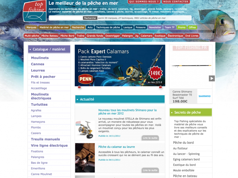 Le site Web Top Fishing en 2011