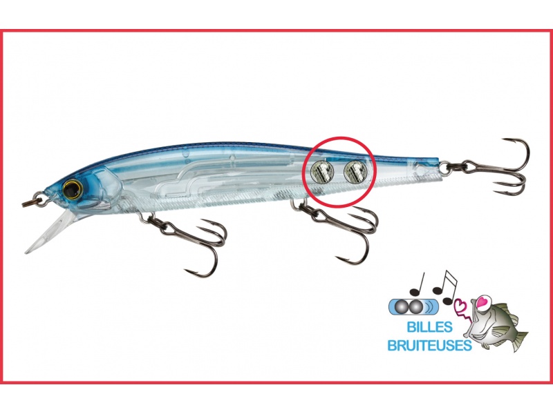 Le 3DB Jerkbait Yo-Zuri dispose de billes bruiteuses émettant des vibrations basses fréquences très attractives