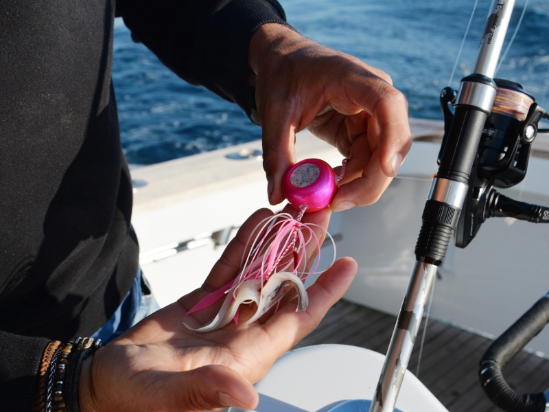 7-lanieres-de-calamar-eschees.jpg lanières de calamar eschées sur un Hinata Kab Explorer Tackle