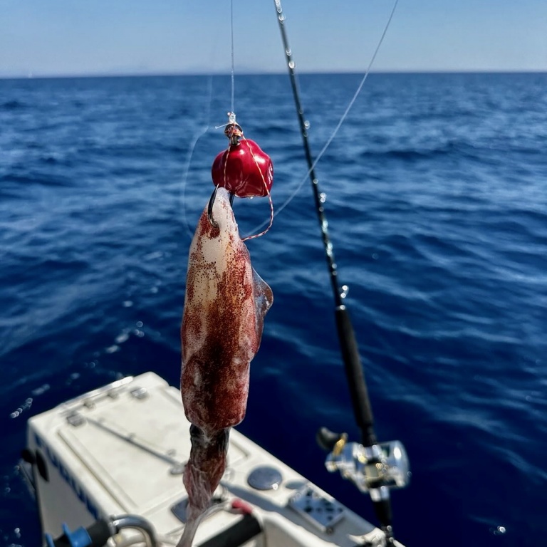 Calamar monte avec un fireball pour la pêche au denti