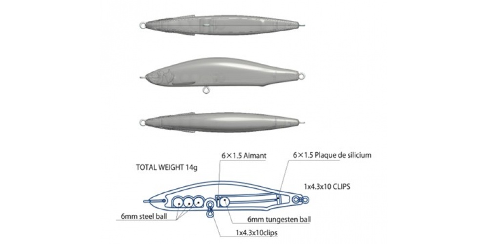 Le Fluge S Trefle Creation dispose de 3 billes fixes en acier et d’une bille en tungstène coulissante agissant comme un transfert de masse